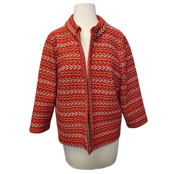 VTG Amy Adams Knits Womens Jacket 70s Boho Swing Collar Red Chevron Medium - Picture 1 of 11